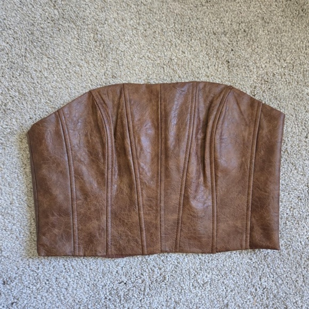 NWT Faux Leather Corset Boning Strapless Brown Forever 21 Grunge Whimsigtoth‎ M